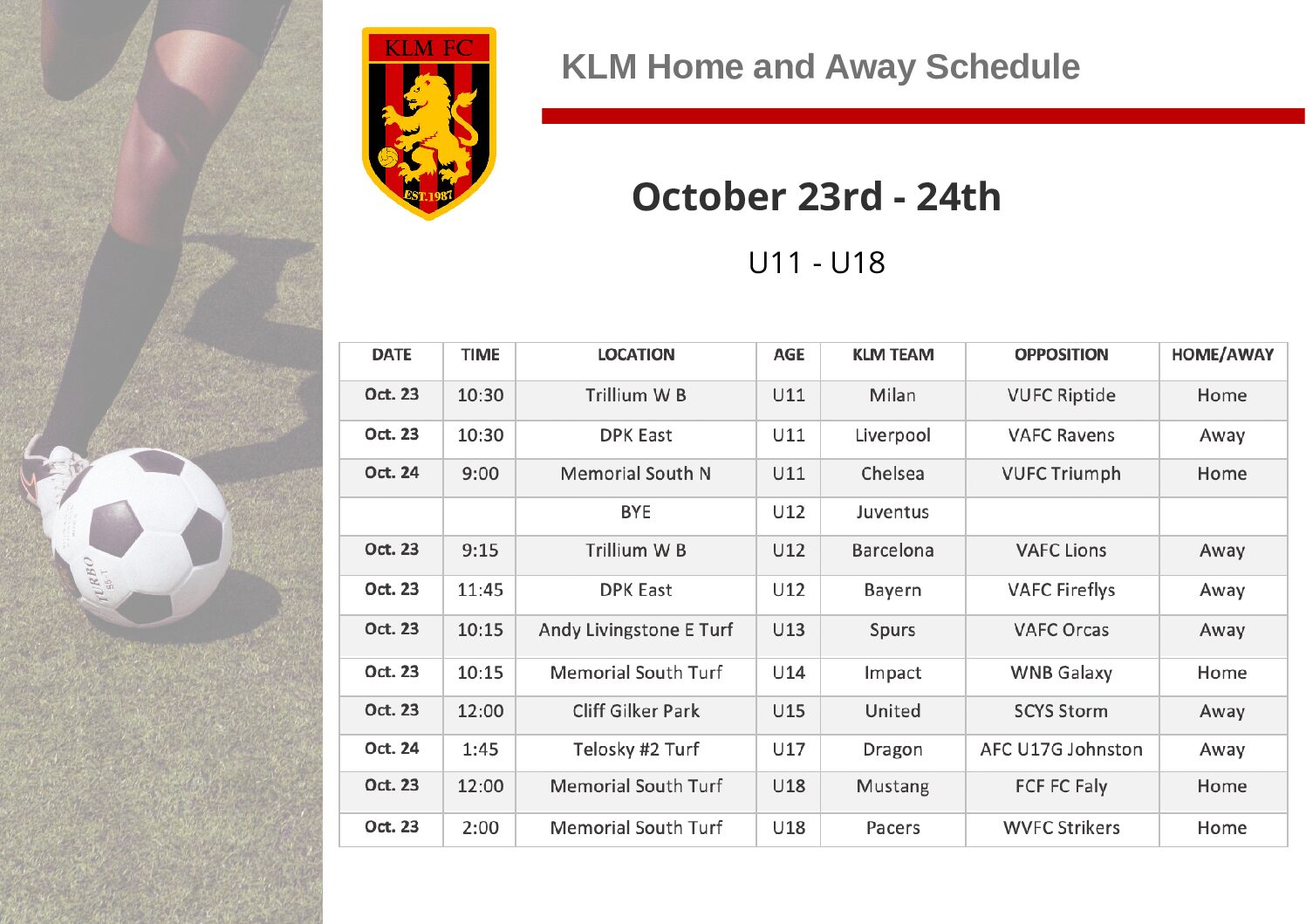 KLM Schedule U11-18 Oct 23 24--Updated Oct 20